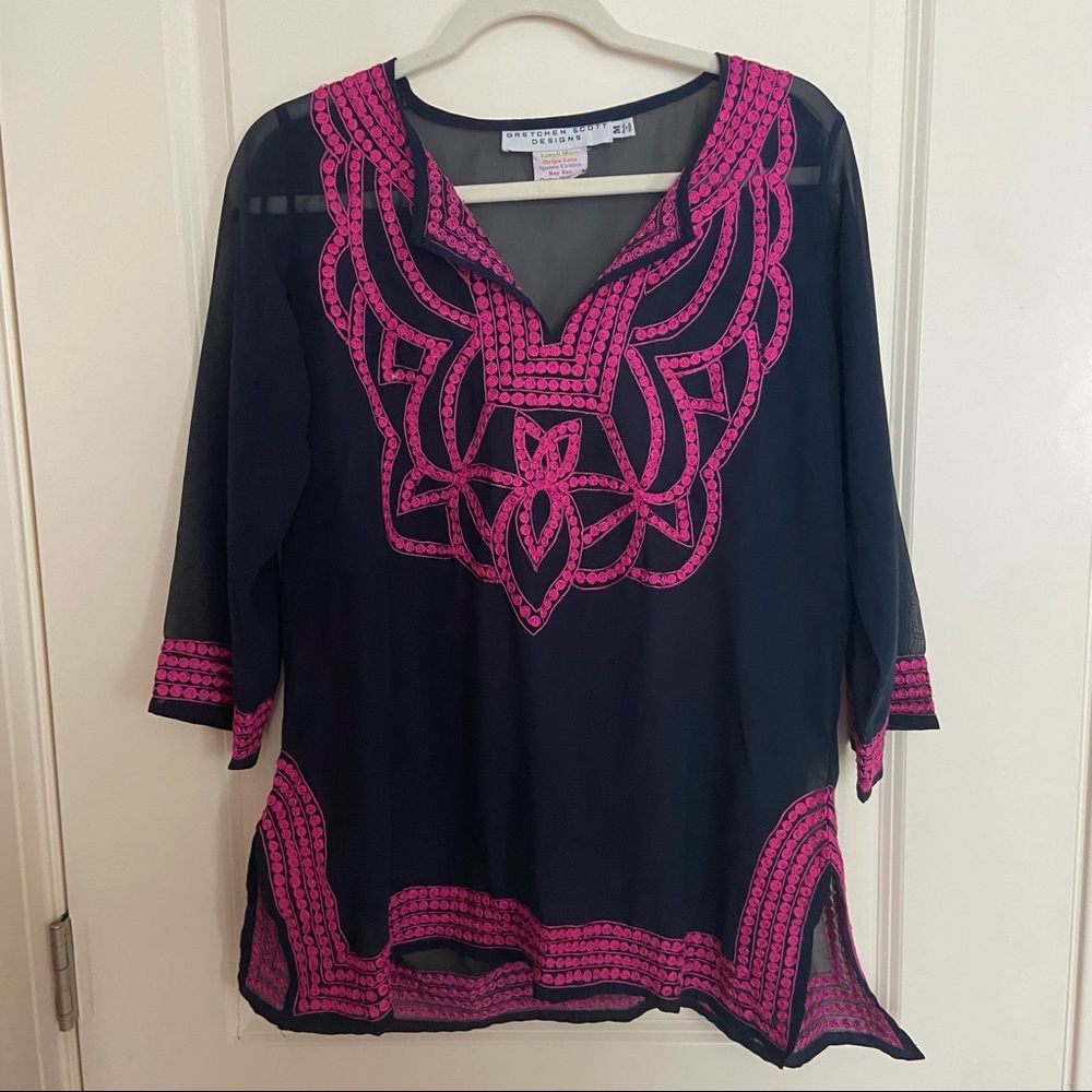 Gretchen Scott Designs | Sheer Navy and Pink Tunic